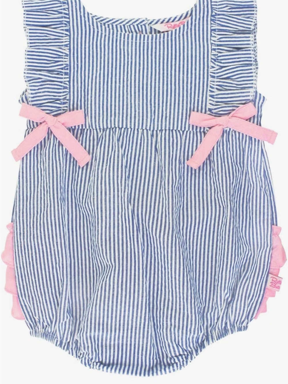 RuffleButts Toddler Girls - Blue Seersucker Ruffle Romper, 18-24mo